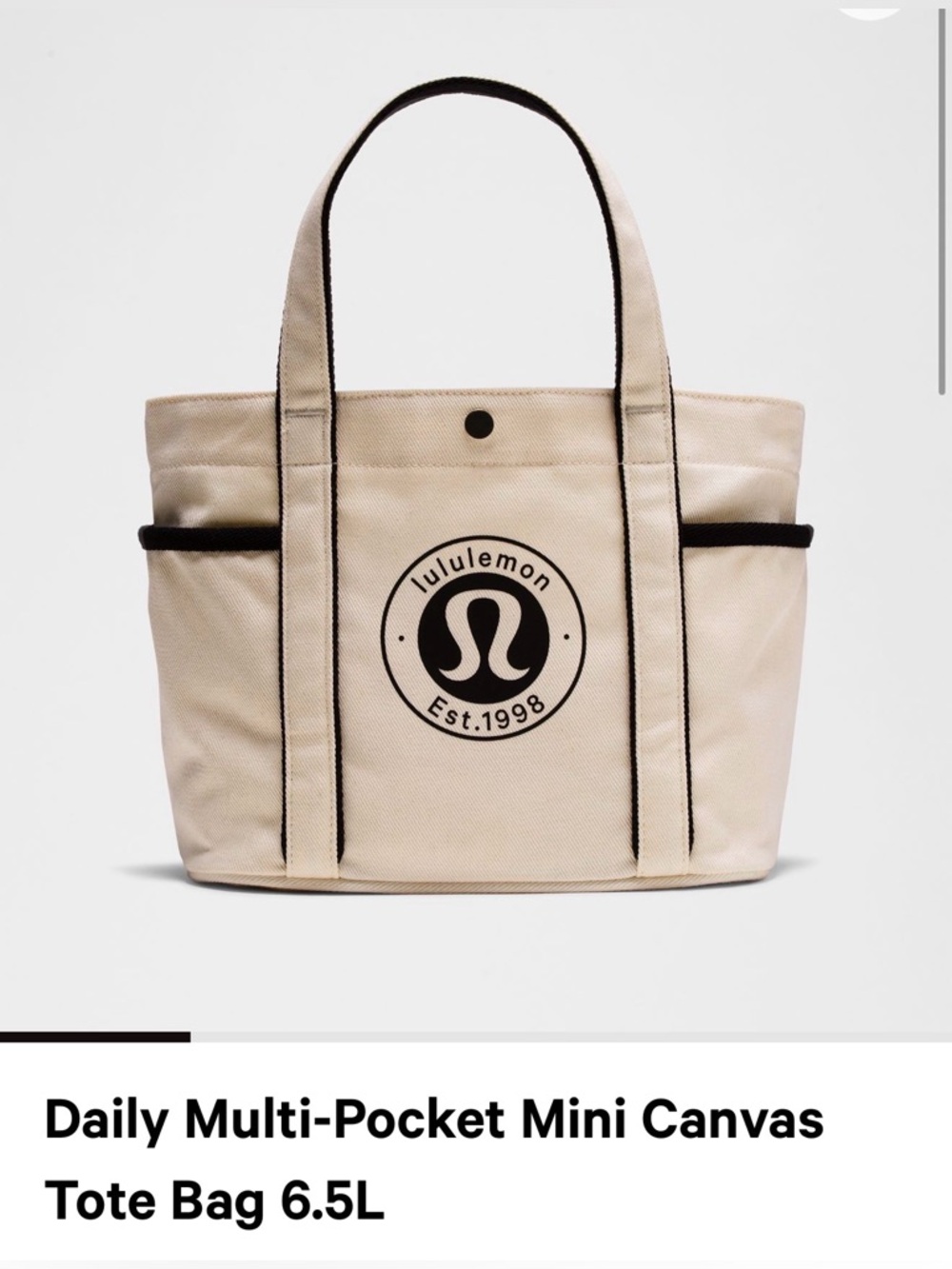 lululemon athletica Cream and Black Daily Multi-Pocket Mini Canvas Tote